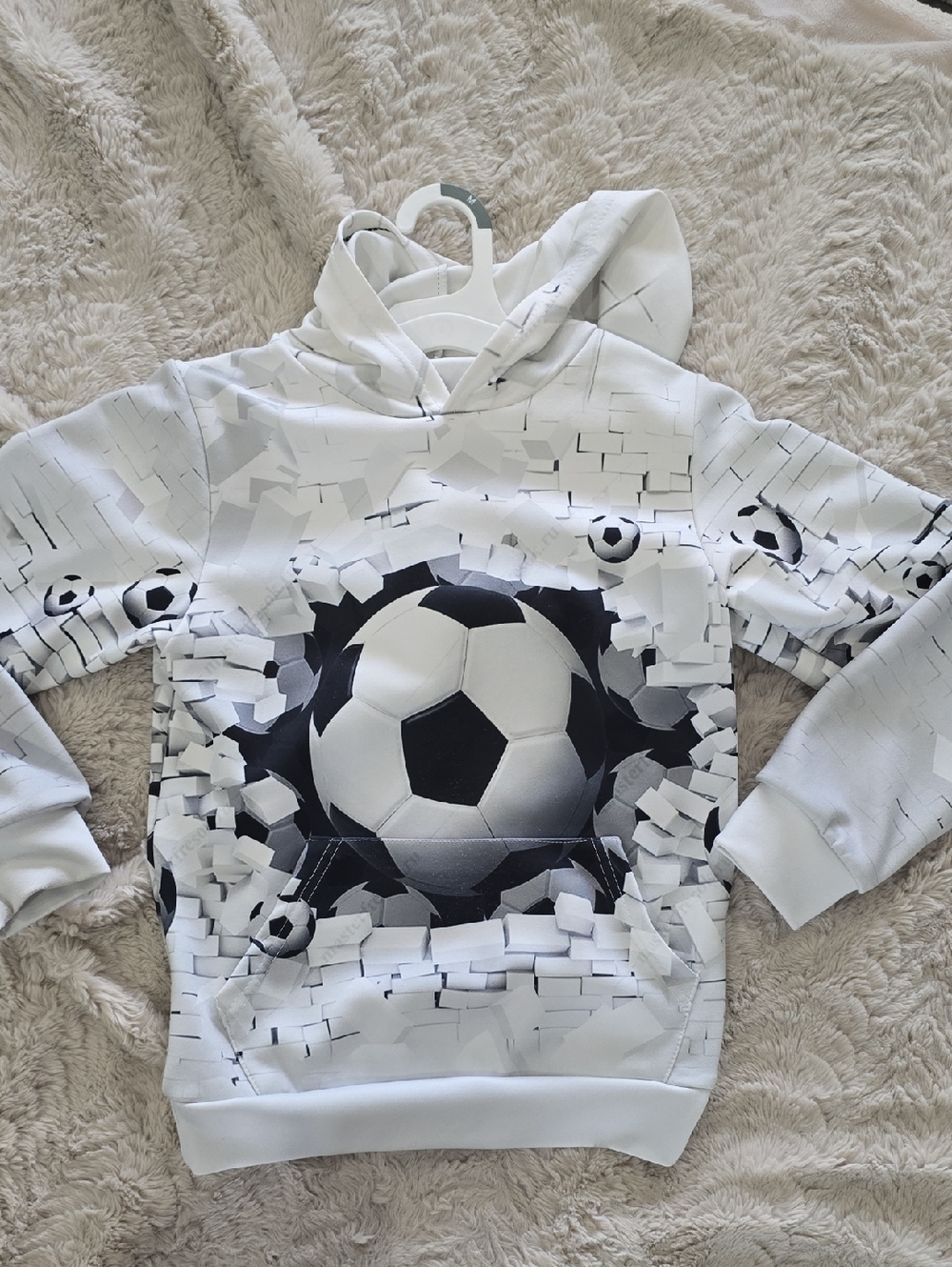 White Soccer Graphic Hoodie for Kids